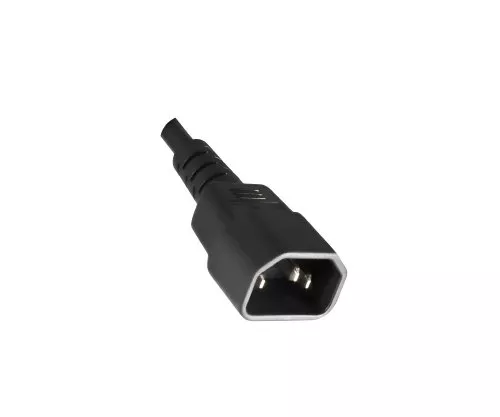 Câble pour appareil froid C13 90° à droite sur C14, 0,75mm², VDE, noir, longueur 0,30m